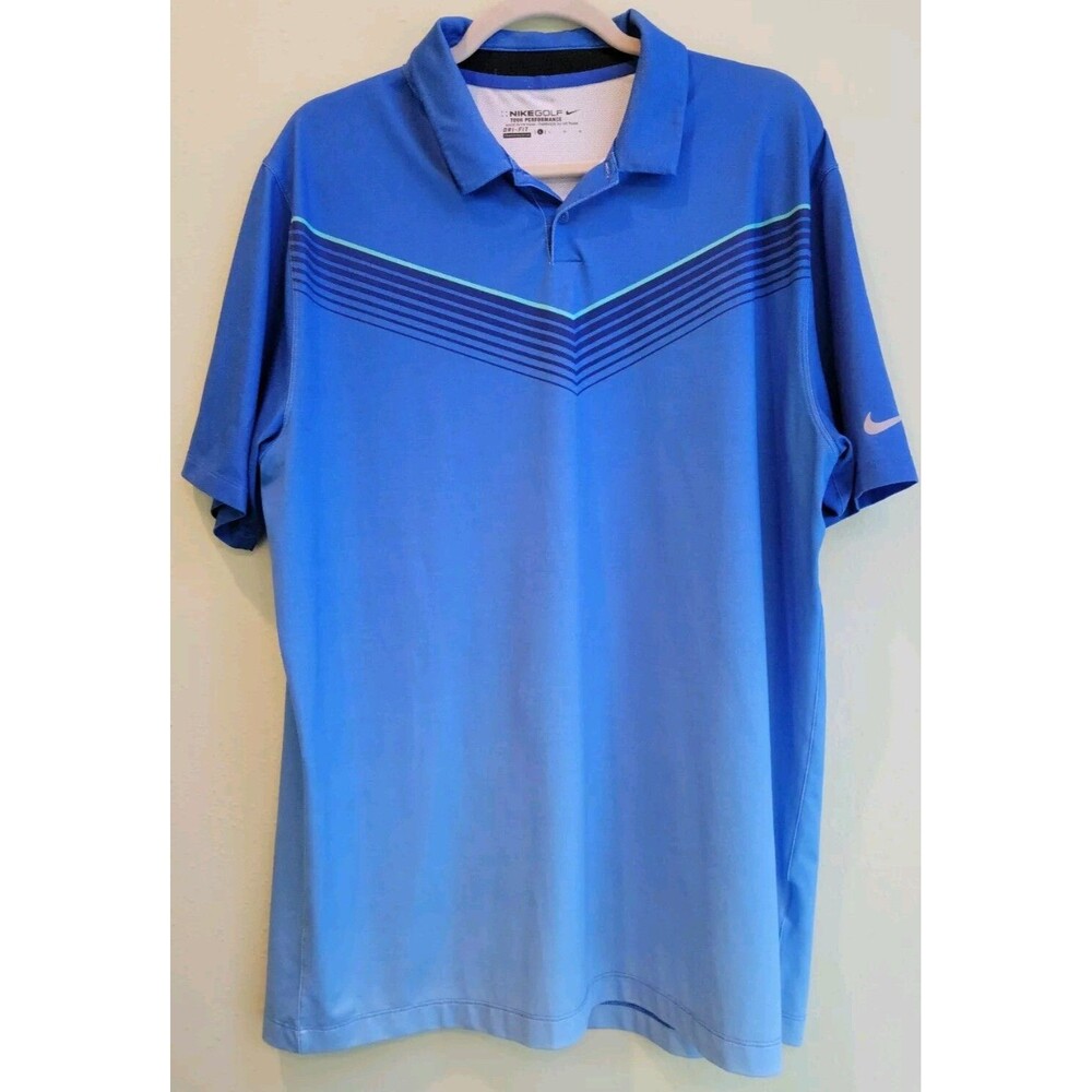 Nike Golf Tour Performance Dri-Fit Major Moment  Blue Polo Shirt Mens Size L